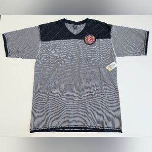 NWT Avirex Navy Blue Striped SS T-Shirt W/Quilted Shoulders & Logo Patch Size M